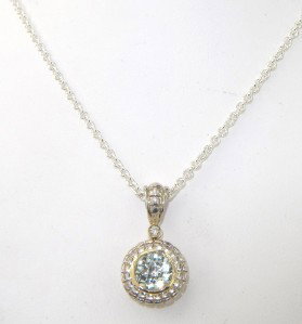 Charles Krypell Silver/Gold Prasiolite Diamond Nec: Charles Krypell Silver/14K Gold Prasiolite & Diamond Neckalce The weight of the Necklace is 8.1 grams. The size of prasiolite is 7 mm in diameter. The total weight of diamond is 0.03 pts.approximately