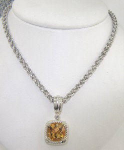 Charles Krypell Gold/Silver Citrine Diamond Neckla: Charles Krypell 14K Gold / Silver Citrine & Diamond Neckalce The weight of the Necklace is 34 grams. The size of citrine is 11 x 11 mm. The total weight of diamond is 0.08 pts. approximately, H color