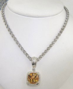 Charles Krypell Gold/Silver Citrine Diamond Necklace: Charles Krypell 14K Gold / Silver Citrine & Diamond Neckalce The weight of the Necklace is 34.1 grams. The size of citrine is 11 x 11 mm. The total weight of diamond is 0.08 pts. approximately, H colo