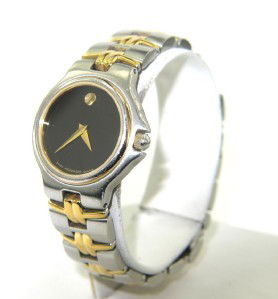 Movado 2-Tone Stainless Steel Quartz Watch: Movado 2-Tone Stainless Steel Quartz Watch The total watch's weight is 50.7 grams. The measurements of the watch head is 26 mm in diameter and 5 mm thick The length of watch: 7.25" Swiss Made Water Re