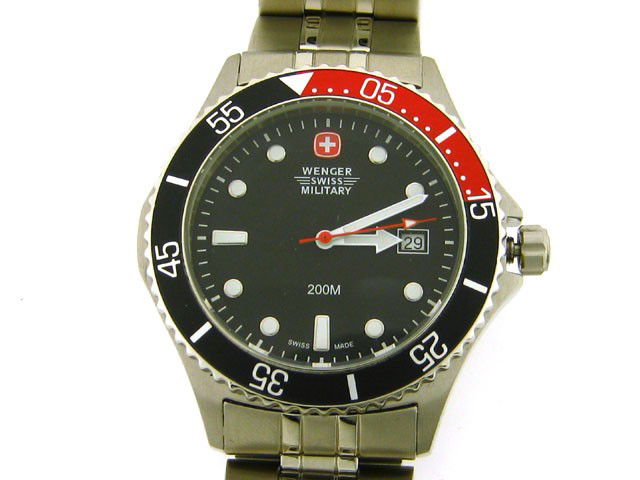 Wenger Swiss Military Men's 70999 Alpine Diver Mil: This is a Wenger Swiss Military Men's 70999 Alpine Diver Military Watch with the following features: Mineral display window; Analog display type; Fold over clasp with safety; Stainless steel case mate