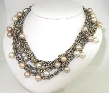 David Yurman Silver / 18K Yellow Gold Pearl Neckla: David Yurman Silver/18K Yellow Gold Pearl Necklace The total weight of Necklace is 162.5 grams. The size of each pearl is 9 mm in diameter. The length of the necklace is 17.25". The necklace is 16 mm 