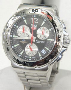 Tag Heuer Stainless Steel Chronograph Watch: Tag Heuer Stainless Steel Chronograph Date Just Watch The total watch's weight is 131.7 grams. The size of watch head: 38 x 38 mm and 11 mm thick. The length of the watch is 7.75". Swiss Made. Water R