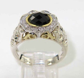 Charles Krypell 18K Gold/Silver Onyx & Diamond Rin: Charles Krypell 18K Gold / Silver Onyx and Diamond Ring The total ring's weight is 6.2 grams. The total weight of diamond 0.10 cts. H color VS clarity. The size of the citrine is 8 x 6 mm. The size of