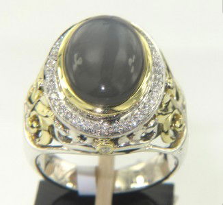 Charles Krypell Gold/Silver Chalcedony Diamond Ring: Charles Krypell 18K Gold/Silver Chalcedony Diamond Ring. The total ring's weight is 10.6 grams. The total weight of diamond: 0.22 cts.approximately. H color VS clarity. The size of the Chalacedony is