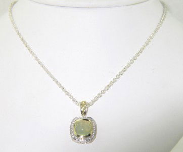 Charles Krypell Gold Silver Lime Onyx Nec: Charles Krypell 14K & 18K Gold/Stainless Steel Lime Onyx & Diamond Neckalce The weight of the Necklace is 8.9 grams. The size of lime onyx is 6 x 6 mm. The total weight of diamond is 0.15 cts. approxi