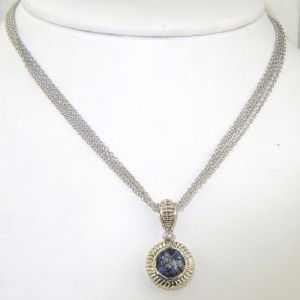 Charles Krypell Silver Quartz Diamond Necklace: Charles Krypell Stainless Steel Blue Quartz & Diamond Neckalce The weight of the Necklace is 8.1 grams. The size of blue quartz is 8 mm in diameter. The total weight of diamond: 0.03 pts. H color VS c