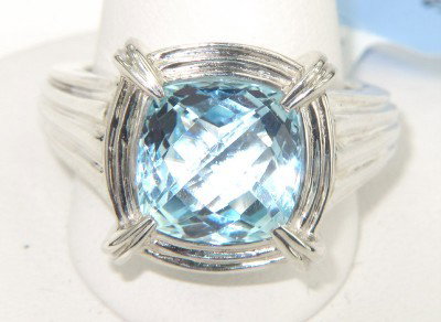 Charles Krypell Silver Blue Topaz Ring: Charles Krypell Silver Blue Topaz Ring The total ring's weight is 12 grams. The size of the blue topaz is 9 x 9 mm. The size of the ring is 7. The measurement of the face of the ring is 13 x 13 mm. Th