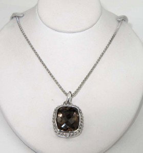 David Yurman Silver Smoky Topaz & Diamond Necklac: David Yurman Silver Smoky Topaz & Diamond Necklace. The total weight of Necklace is 7.1 grams. Total weight of diamond are 0.30 cts, approximately, I color, SI-1 clarity. The size of smoky topaz: 11 x