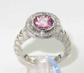 Charles Krypell 14K Gold/Silver Pink Topz Diamond: Charles Krypell 14K Gold / Silver Pink Topaz and Diamond Ring The total ring's weight is 6.9 grams. The total weight of diamond 0.16 cts. H color VS clarity. The size of the Pink Topaz is 8 mm in diam