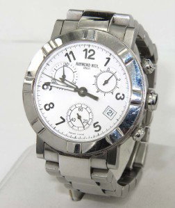 Raymond Weil Stainless Steel DateJust Watch: Raymond Weil Stainless Steel Chronograph DateJust Watch . The total watch's weight is 141.7 grams. The measurements of watch head is 37 x 37 mm and 9 mm thick. The length of watch: 7.25". Water Resist