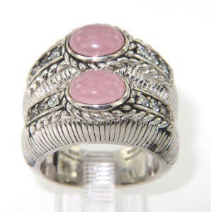Judith Ripka Silver Pink Moon Stone Dimonnique CZ: Judith Ripka Silver Pink Moon Stone, Dimonique (CZ) Ring The total ring weight is 16.9 grams. The measurements of each pink moon stone : 9 x 5 mm. The total weight of Diamonique(CZ'S): 0.20cts. The me