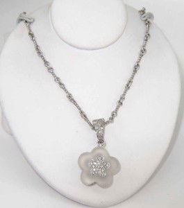 Judith Ripka18K/14K White Gold Diamond Crystal Nec: Judith Ripka 18K/14K White Gold, Diamond Crystal Necklace.Necklace's Weight : 12.5 grams. The total weight of diamond is 0.15 ct. approximately H color SI clarity. The length of necklace is 17.75" lon
