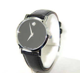 Movado Stainless Steel Leather Strap Watch: Movado Stainless Steel Leather Strap Watch The total watch's weight is 21.2 grams. The measurements of the watch head is 29 x 29 mm and 4 mm in thick. The length of watch: 8.25" Swiss Made Water Resis