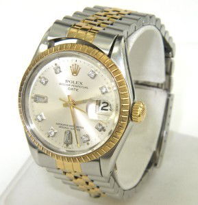 Rolex 2-Toned Stainless Steel Diamond Mens Watch: Rolex 2-Toned Stainless Steel Oyster Perpetual, Chronometer, Diamond, Date just Watch The total watch's weight is 88.8 grams. The total weight of diamond is 0.36 cts. approximately, H color, VS clarit