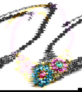 Heidi Daus Garden Necklace Multi Color Crystal NIB: Heidi Daus Garden Necklace Multi Colored Crystal Flowers. Purple faceted crystal beads measure 11.5MM. Necklace is 18" long with a 4" extender to accommodate any neckline. The statement piece is 4.5"