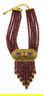 Heidi Daus Aubergine Five Strand Waterfall Necklace NIB: Heidi Daus Aubergine Five Strand Waterfall Necklace. 16" necklace with a 4" extender. Faceted beads measure 6MM. The brass and crystal detail measures 3" x 1.5" and has peridot green, topaz, blue and