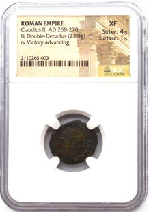 Roman Empire Claudius II AD268-270 BI Double-Denarius: Roman Empire Claudius II AD268-270 BI Double-Denarius rv Victory advancing XF Certified NGC C643/DCX