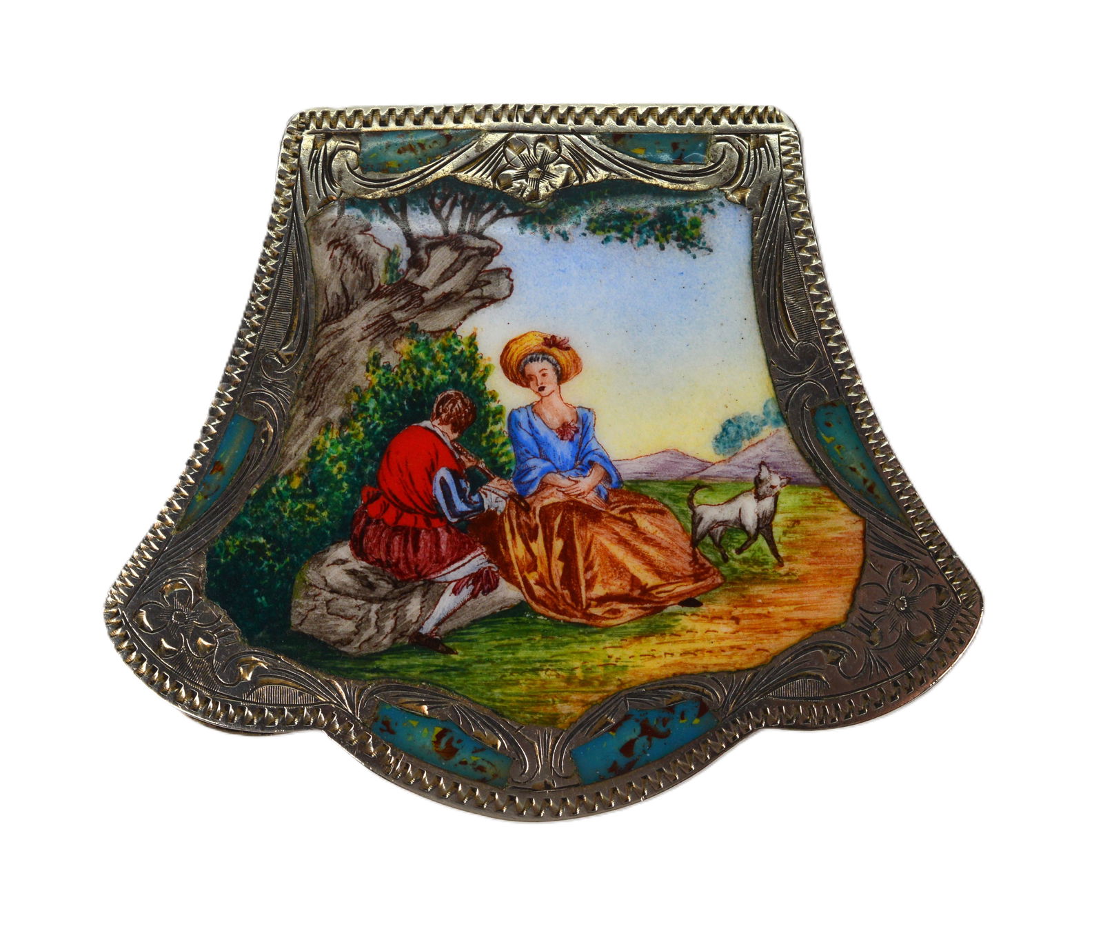 Italian Handcrafted Silver Antique Enamel Mirrored Compact (1 of 5)