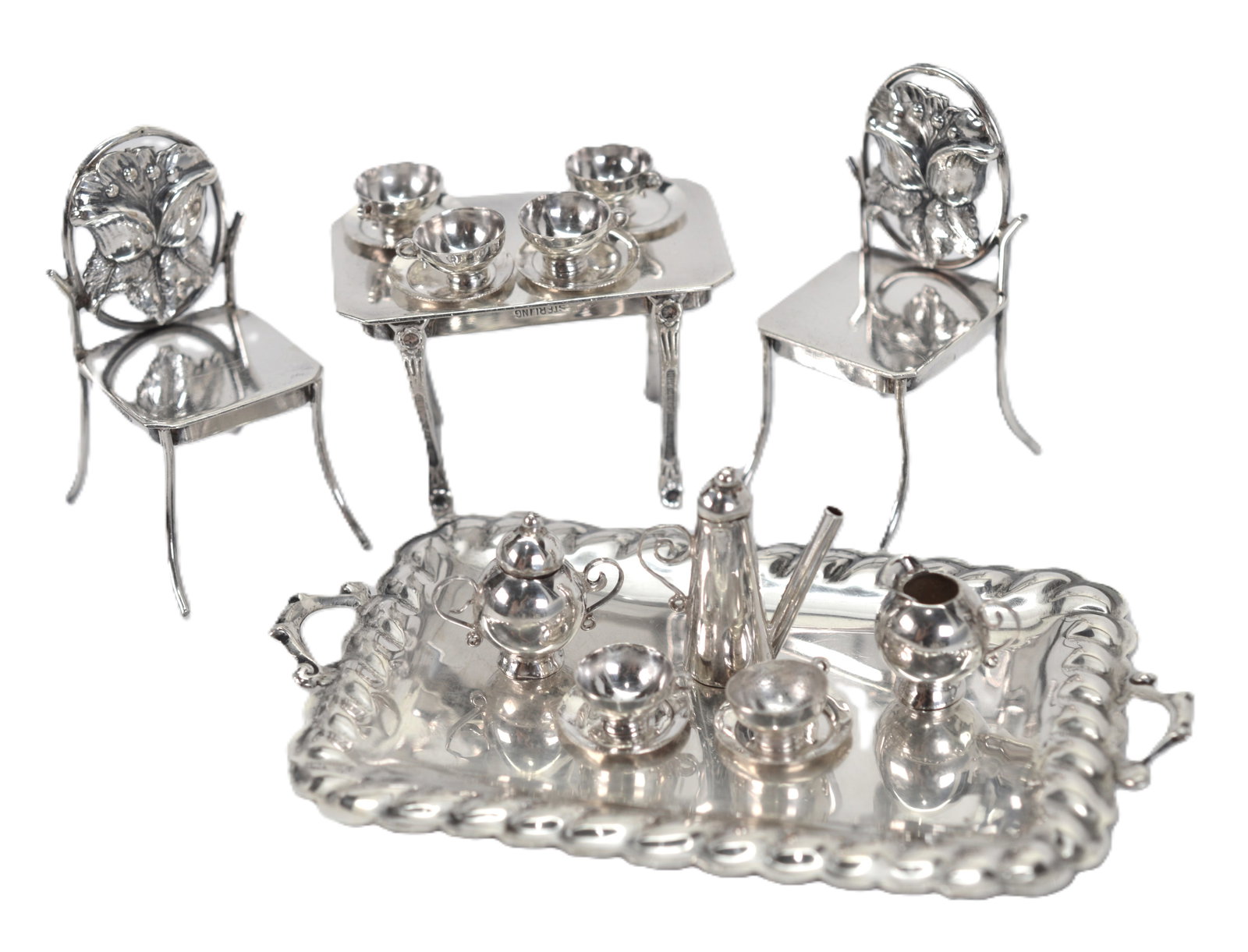 Sterling Vintage Handcrafted Miniature Furniture Coffee Tea Cups Plates 19 Pcs (1 of 4)