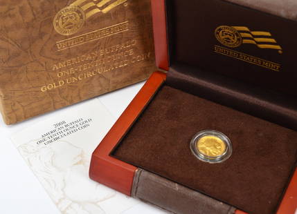 American Buffalo One-Tenth Ounce Gold Uncirculated Coin 2008: American Buffalo One-Tenth Ounce Gold Uncirculated Coin 2008 in original box and case with COA. Scarce one year type coin mintage 17429. S/HEX