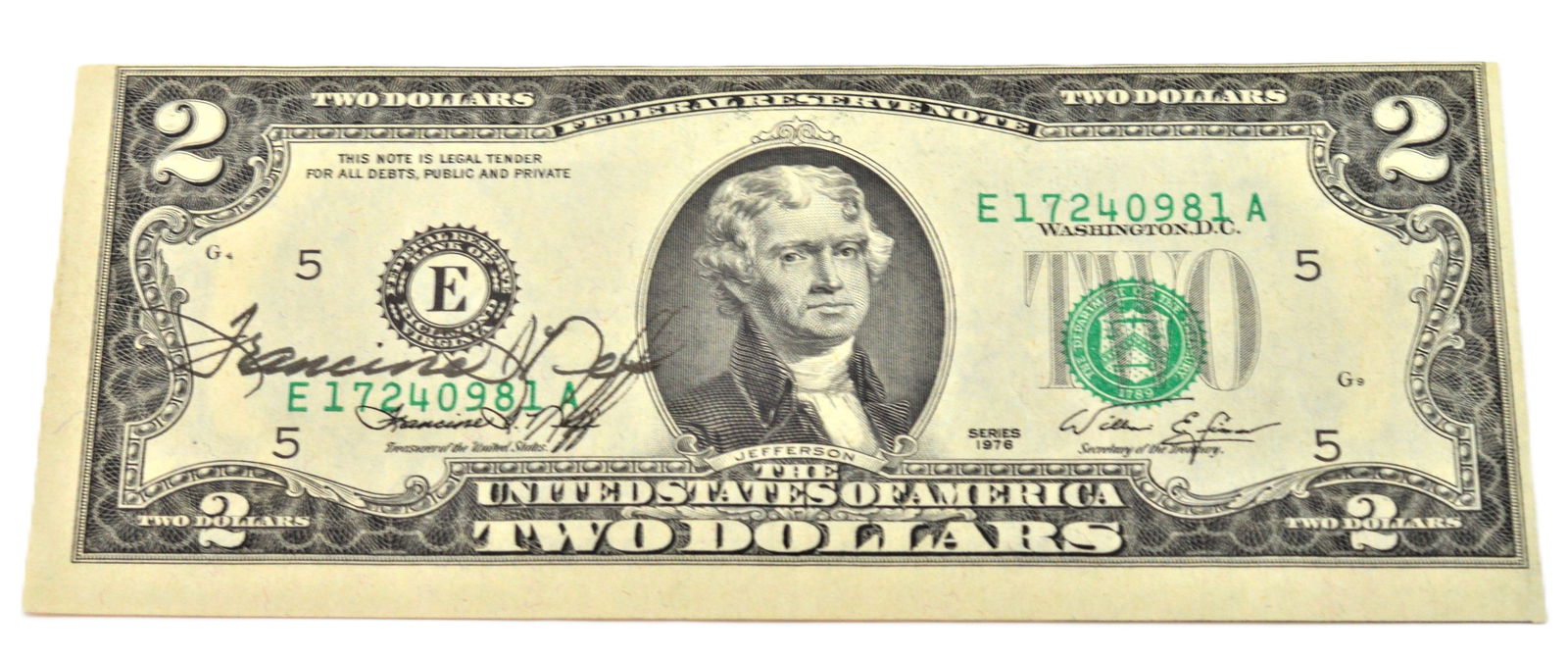 $2 1976 Bicentennial Bill Signed by Francine Neff (1 of 2)