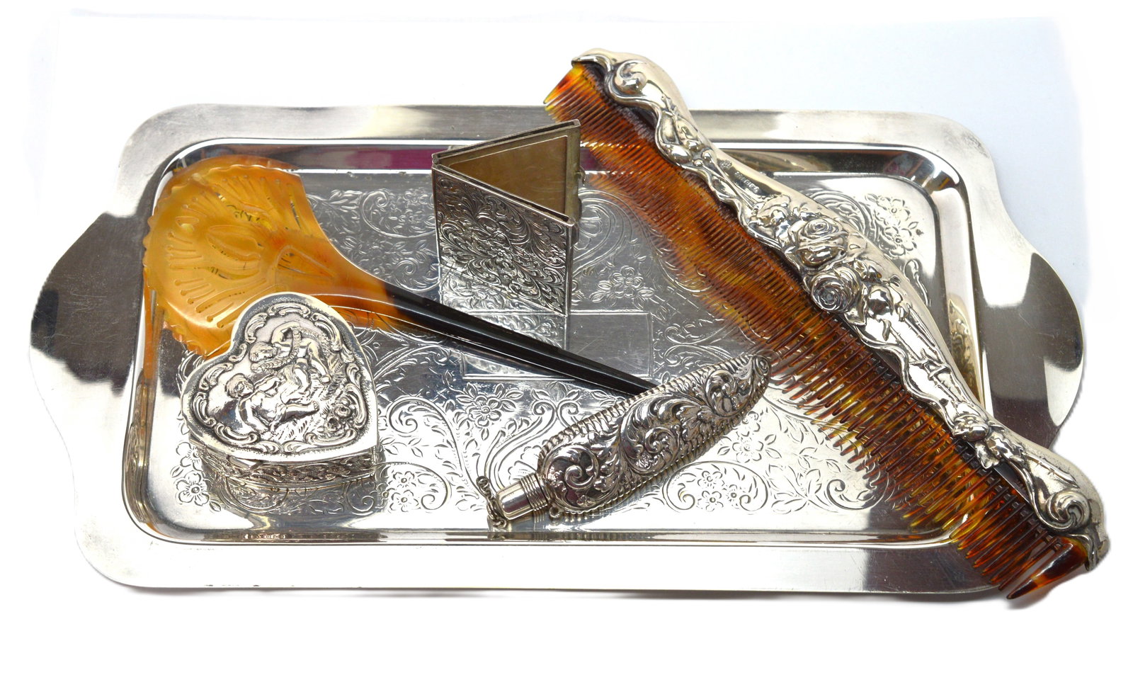 Ladies Vintage Tabletop Silver Tray and Personal Accessories (1 of 11)