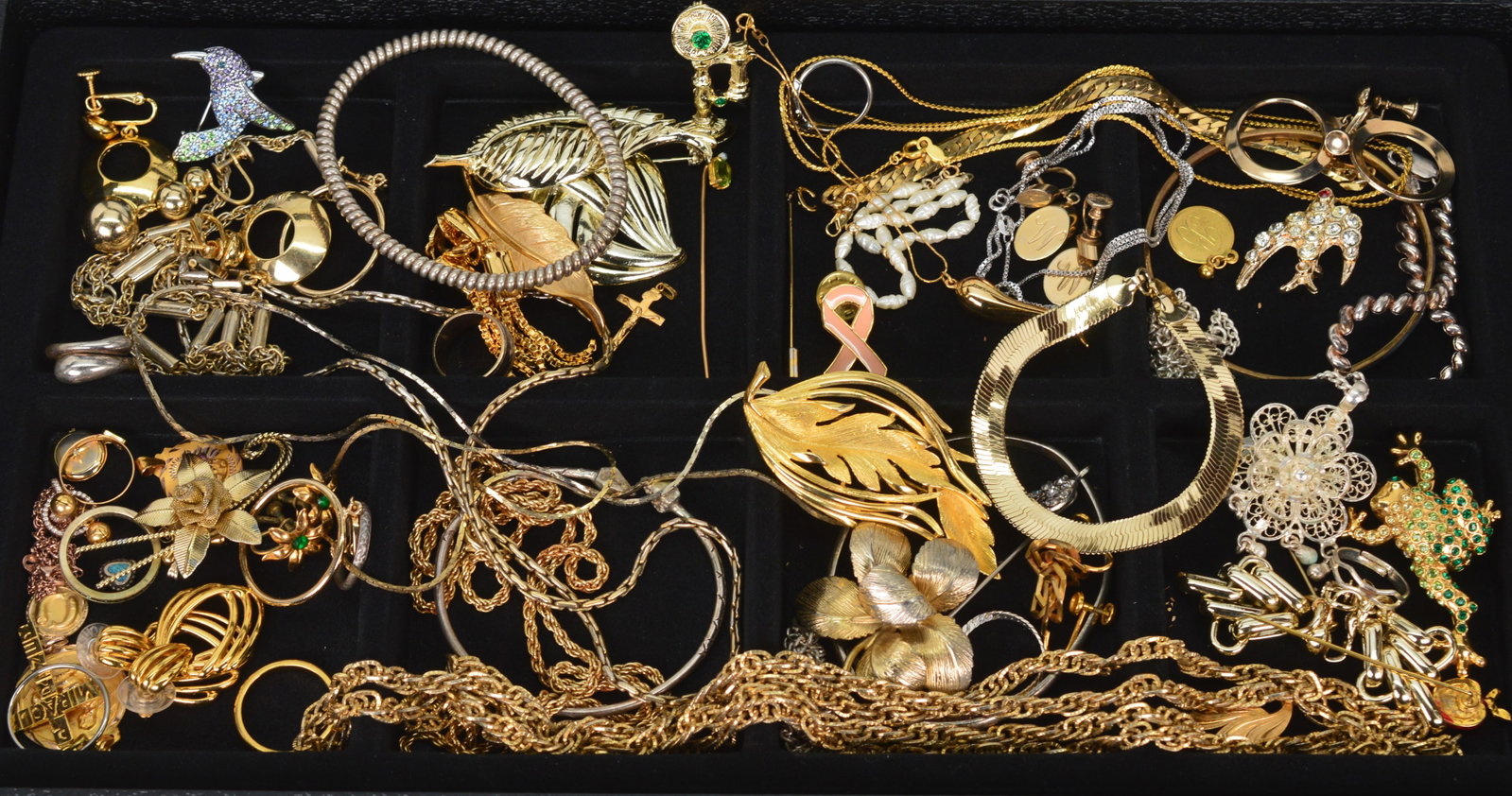 Better Costume Jewelry Lot -New Used Vintage: Costume Jewelry Lot of New Used Vintage Contemporary Pieces. Includes necklaces, bracelets, rings, stick pins, earrings including post, clip-on and screwback. Brooches and pins. All pieces are intact 