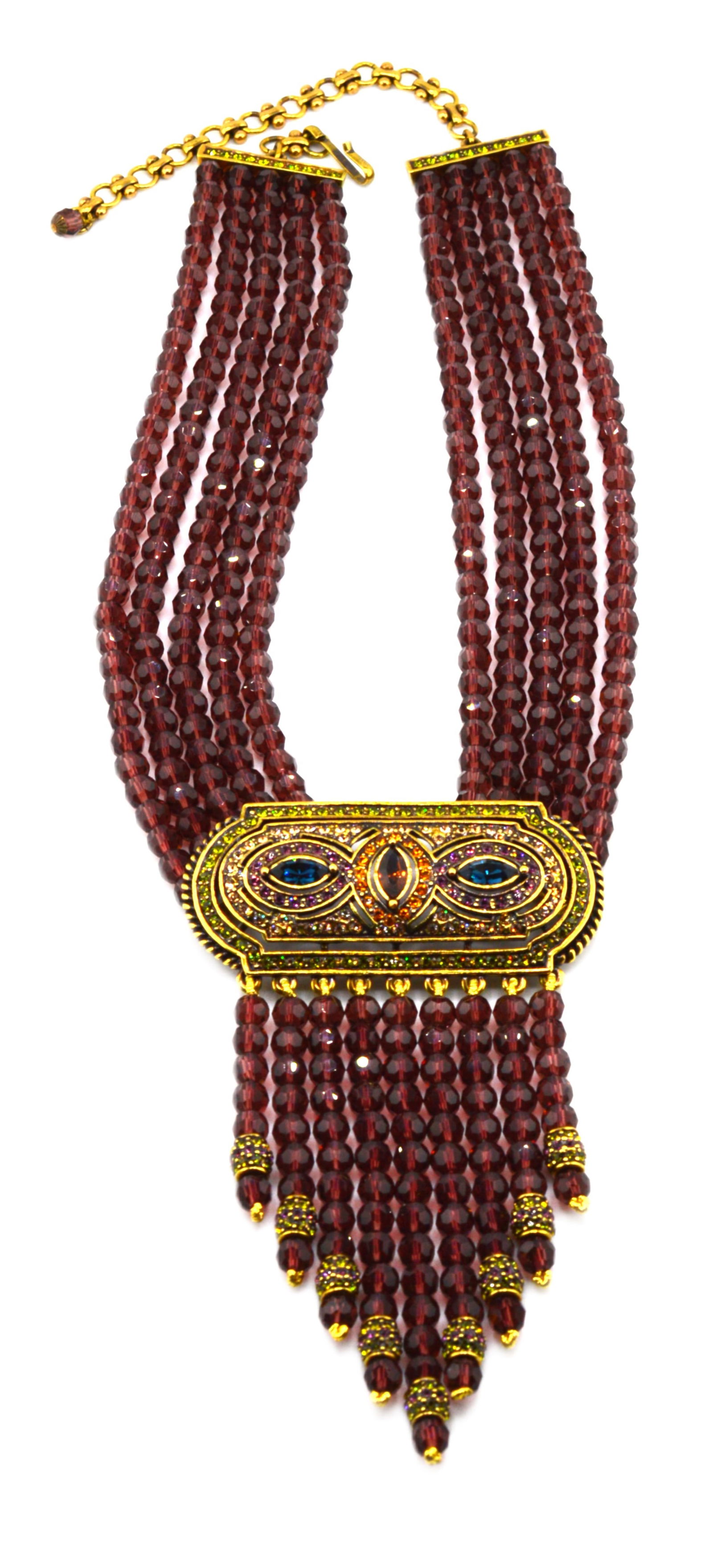 Heidi Daus Burgundy 5 Strand Necklace w Ornate Crystal Pendant (1 of 7)