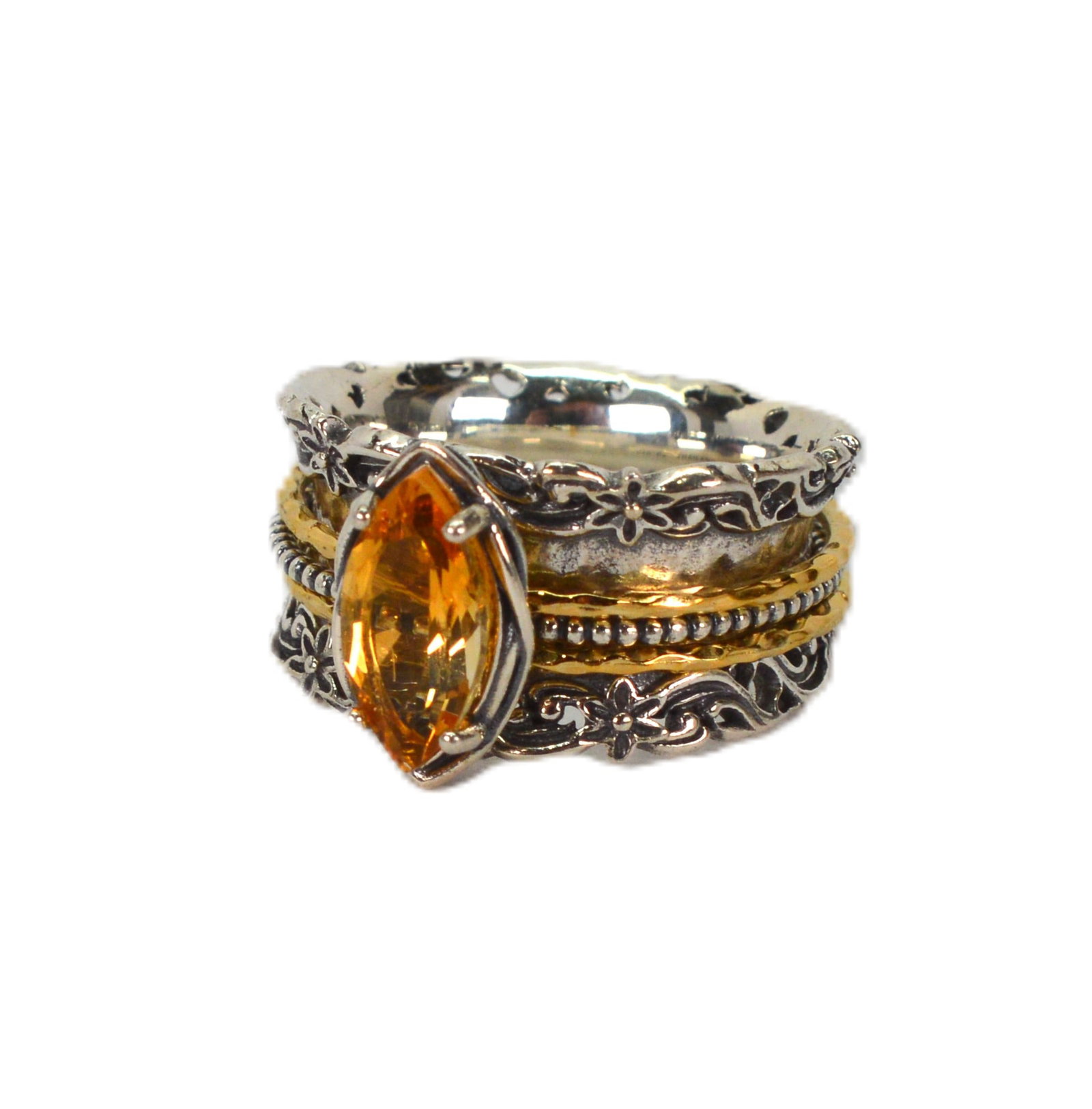 Sterling Silver & 14K Gold Plate Or Paz Spinner Ring w Marquis Citrine Size 8.5 (1 of 7)