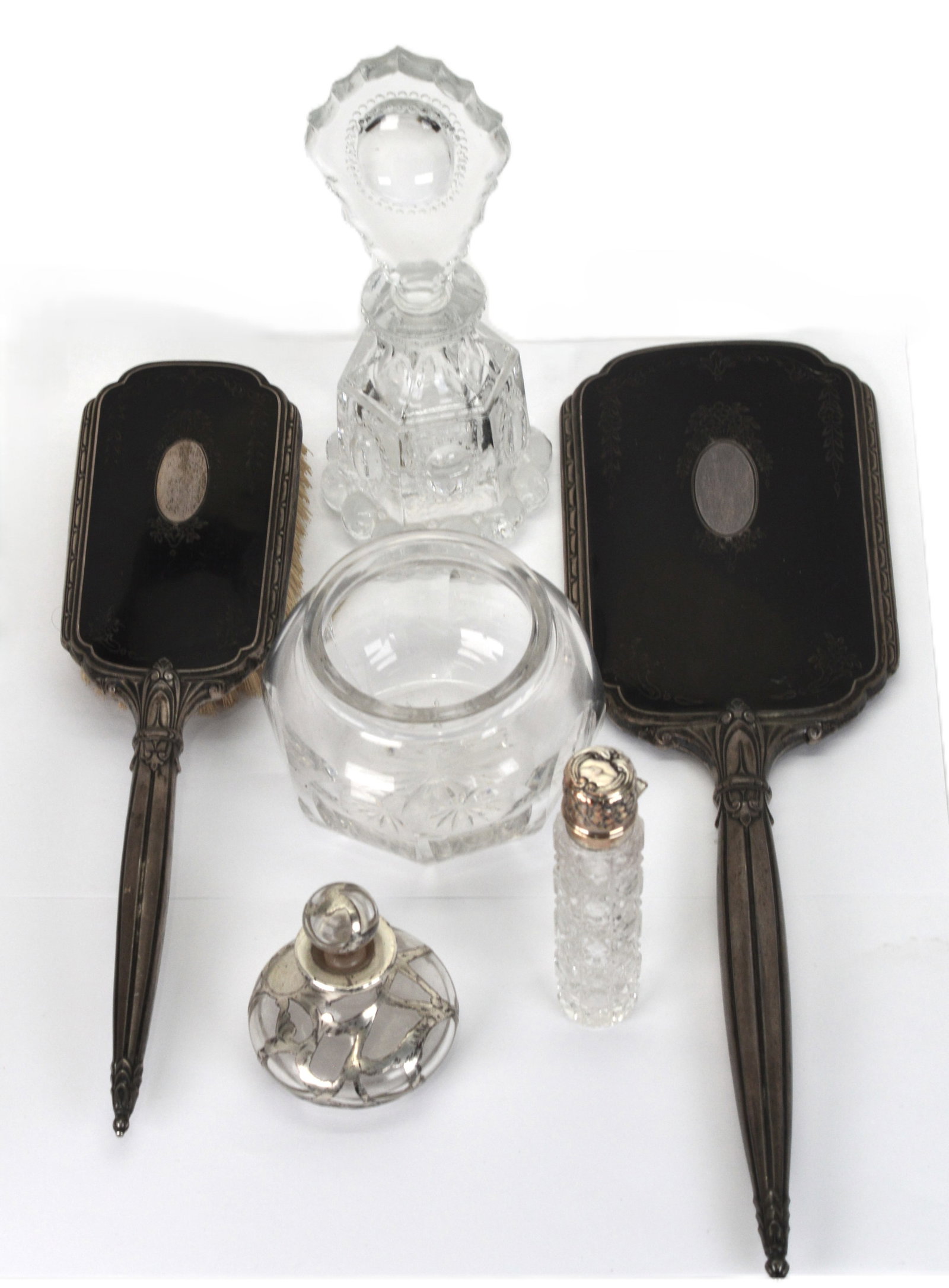 Antique Vanity Six Piece Set Art Deco, Nouveau and Victorian Era Sterling Silver Crystal (1 of 20)