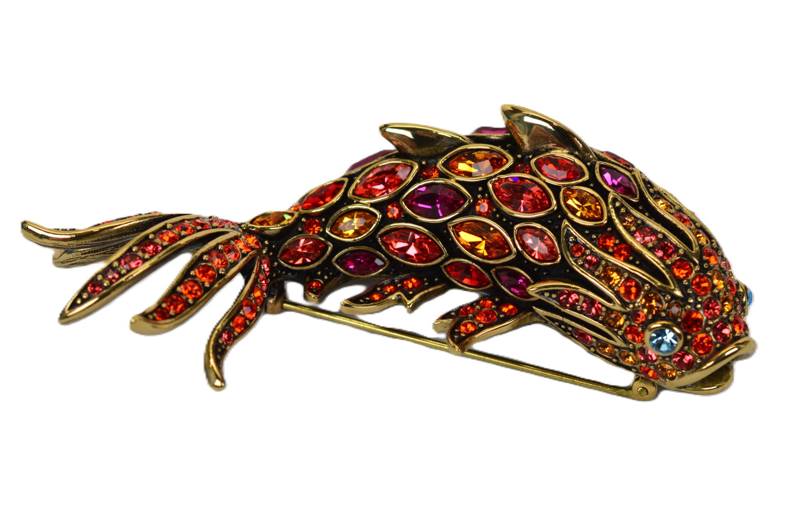 Heidi Daus 'Little Fish Big Style' Brooch New In Box: Heidi Daus Little Fish Big Style Brooch measures 3.75" long and 2.5" wide. It has stunning shades of fuchsia and orange. What a fun pin for a summer bag or hat! New in Box. S/DAX