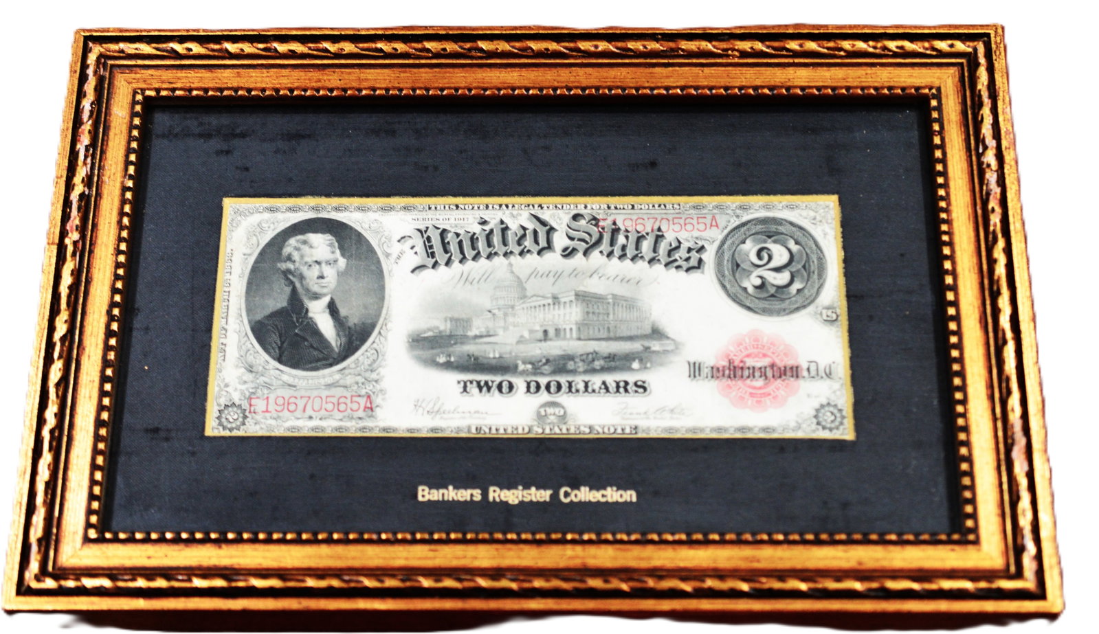 United States 1917 $2 Red Seal Large Currency Note F60 Professionally Framed (1 of 2)