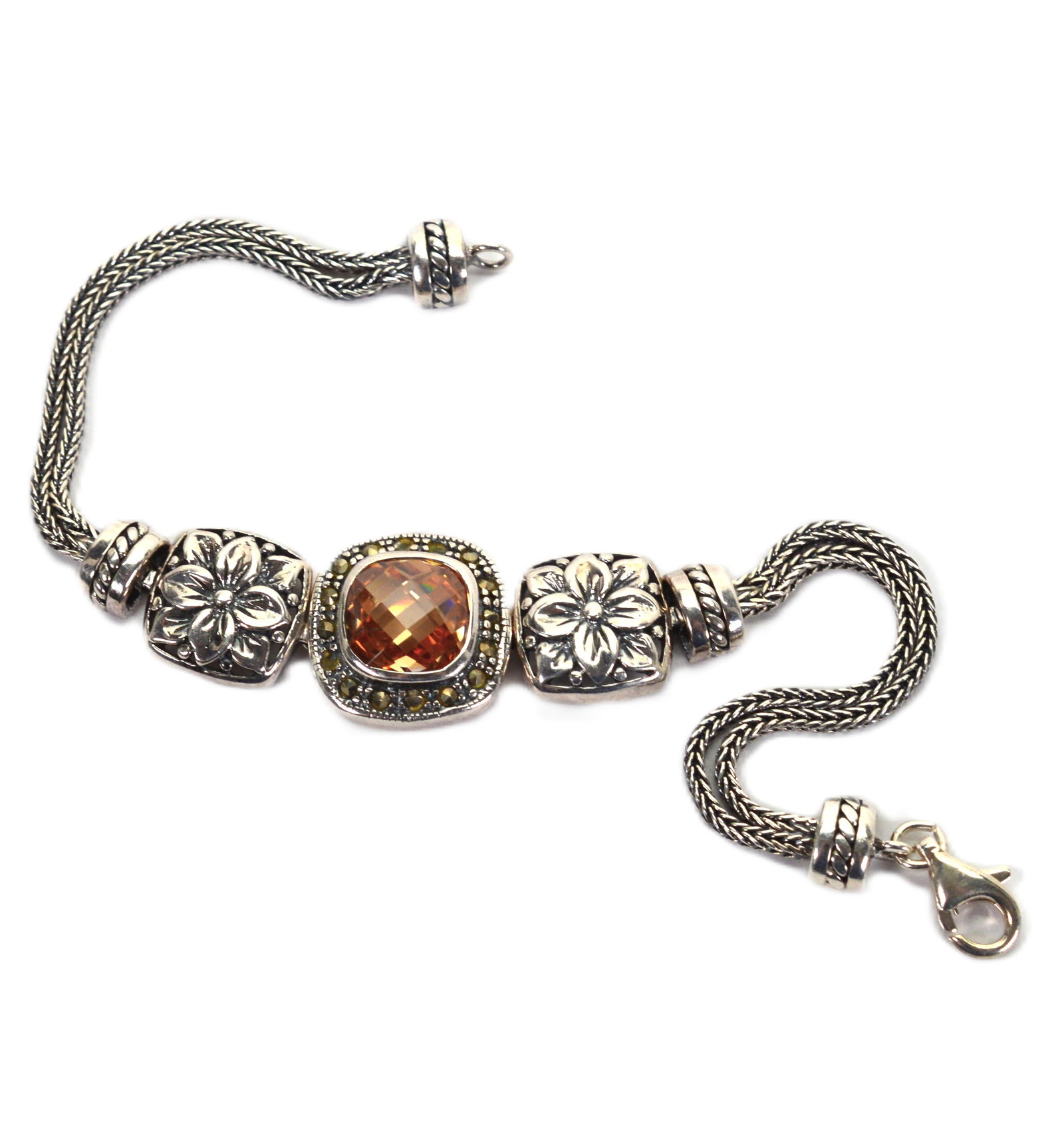Bali Naga Artisan Crafted Sterling Silver Bracelet w Champagne Quartz (1 of 6)