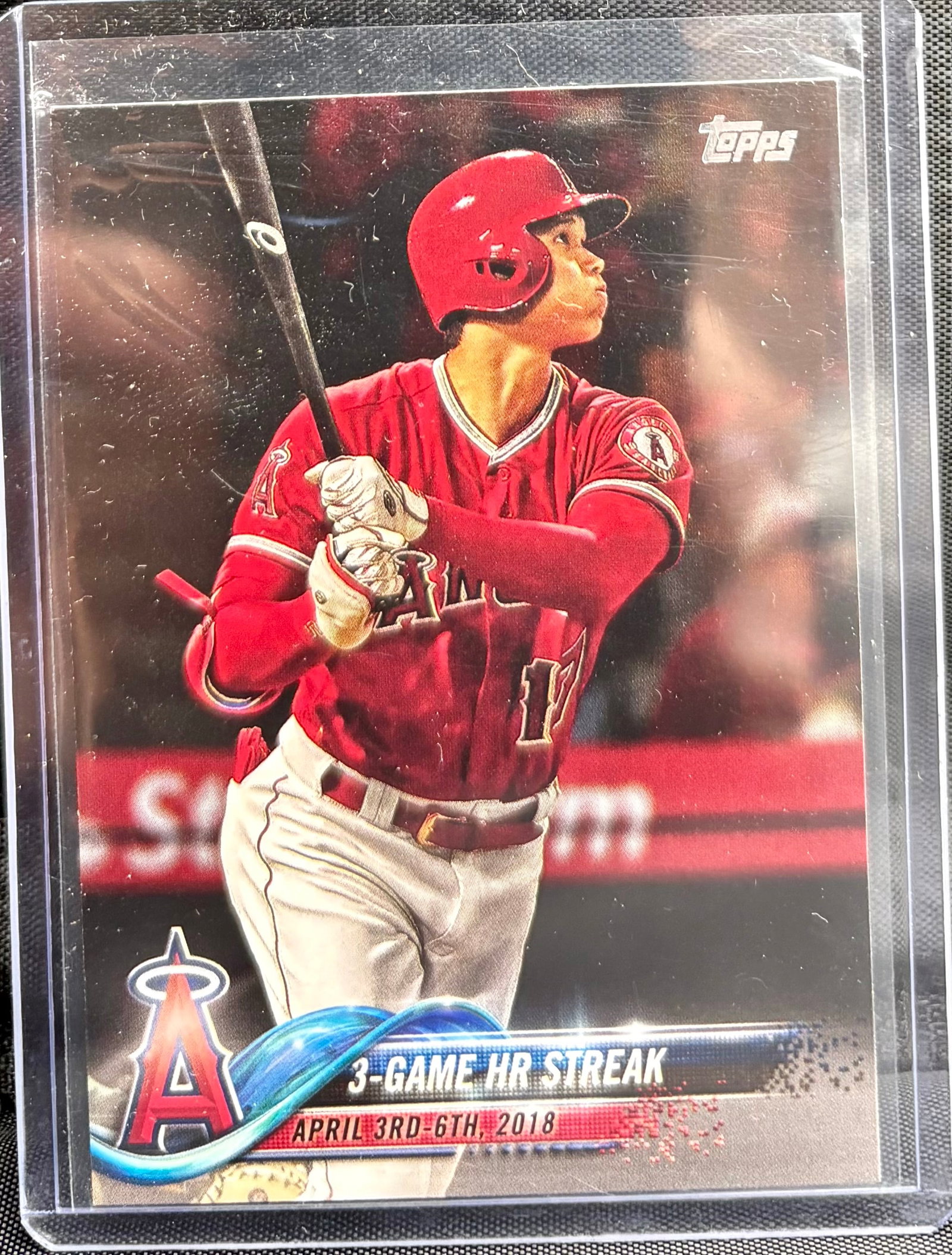 Shohei Ohtani – 2018 Topps Update #US189 – 3-Game HR Streak: Shohei Ohtani – 2018 Topps Update #US189 – 3-Game HR StreakA historic card celebrating an incredible achievement by Shohei Ohtani: three home runs in three consecutive games, from April 3rd to Apr