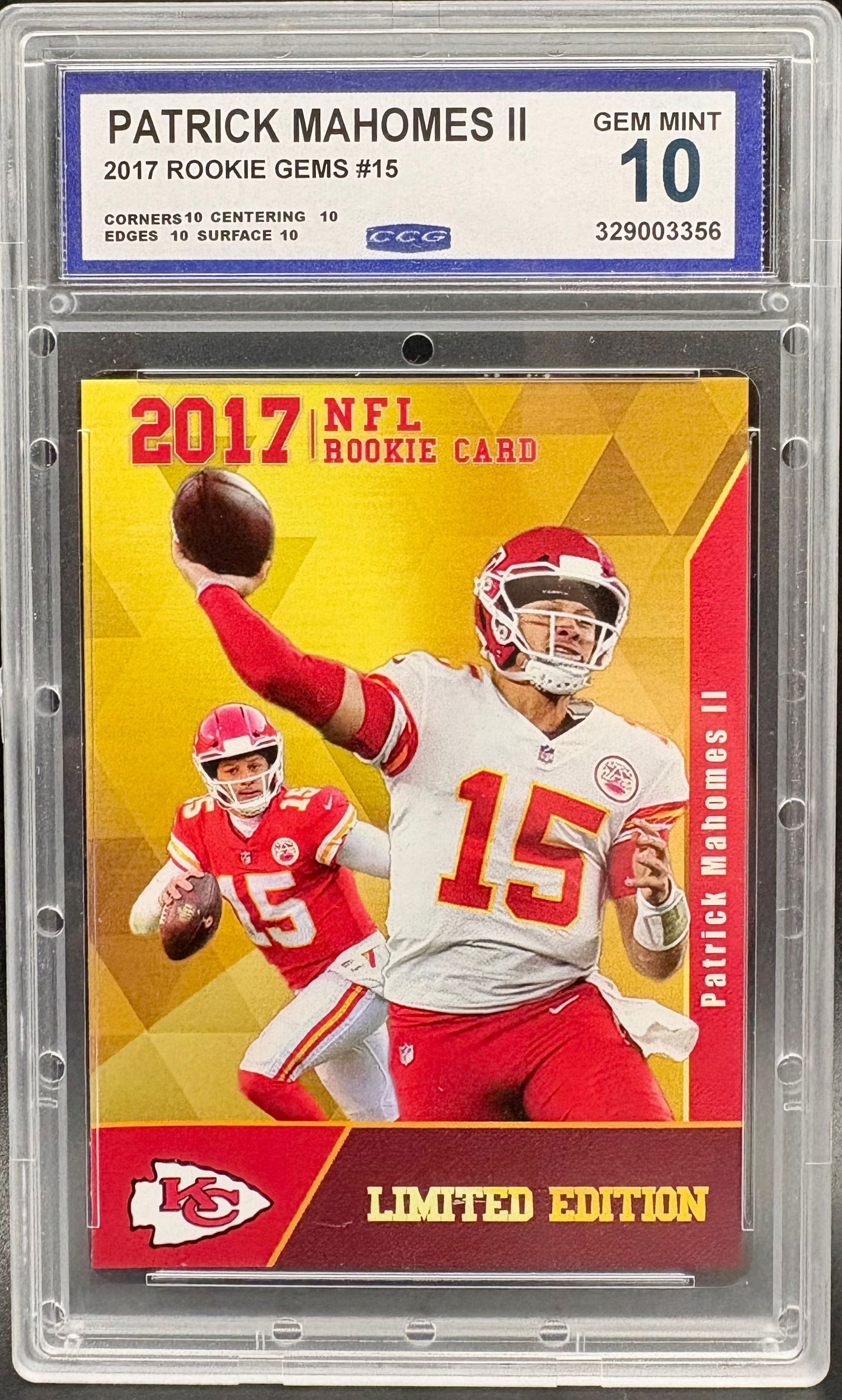 Patrick Mahomes II – 2017 Rookie Gems #15 – GEM MINT 10 by CCG (1 of 2)