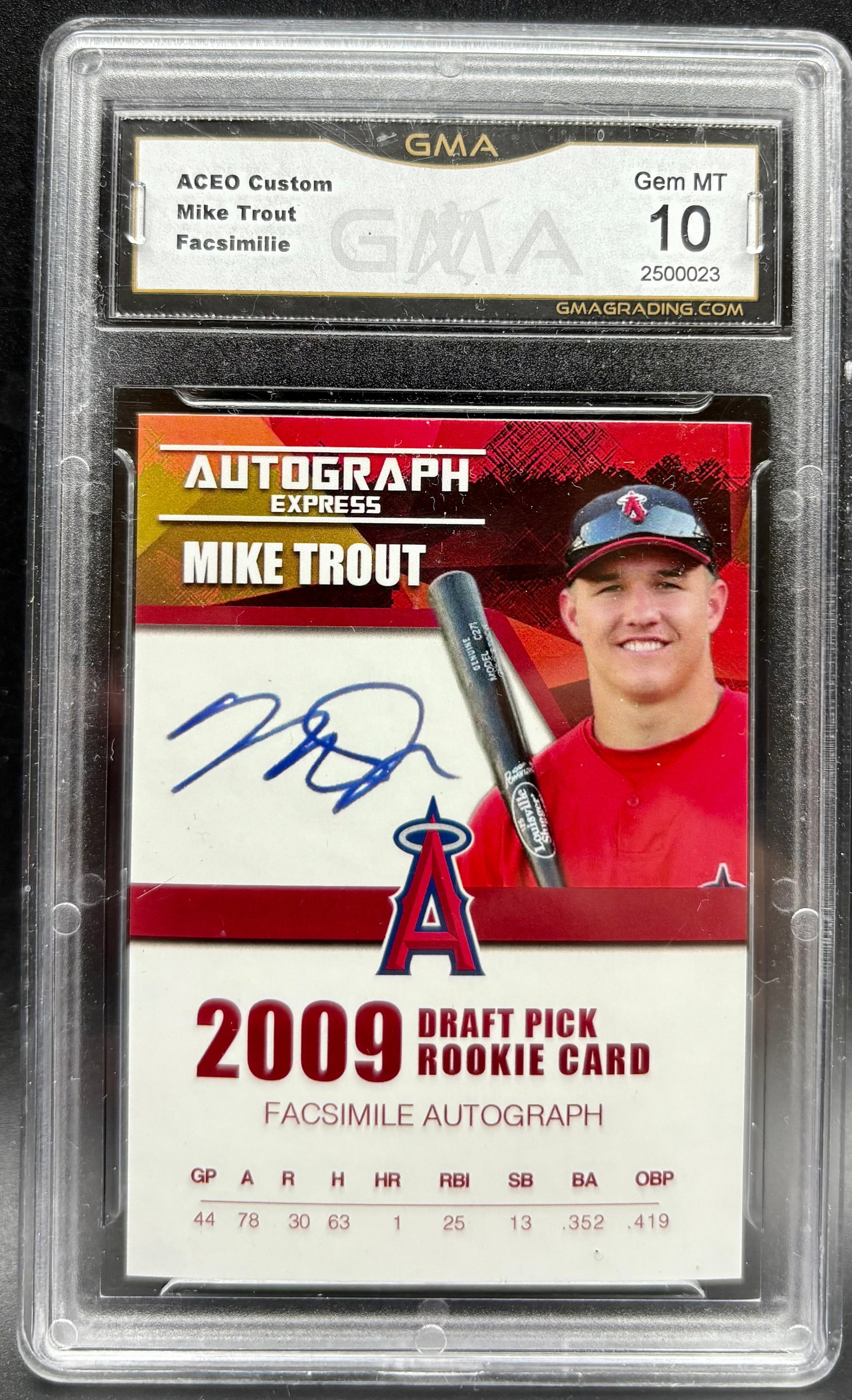 Mike Trout – 2009 Draft Pick Rookie Card – ACEO Custom with Facsimile Autograph – GEM MT 10 by (1 of 2)