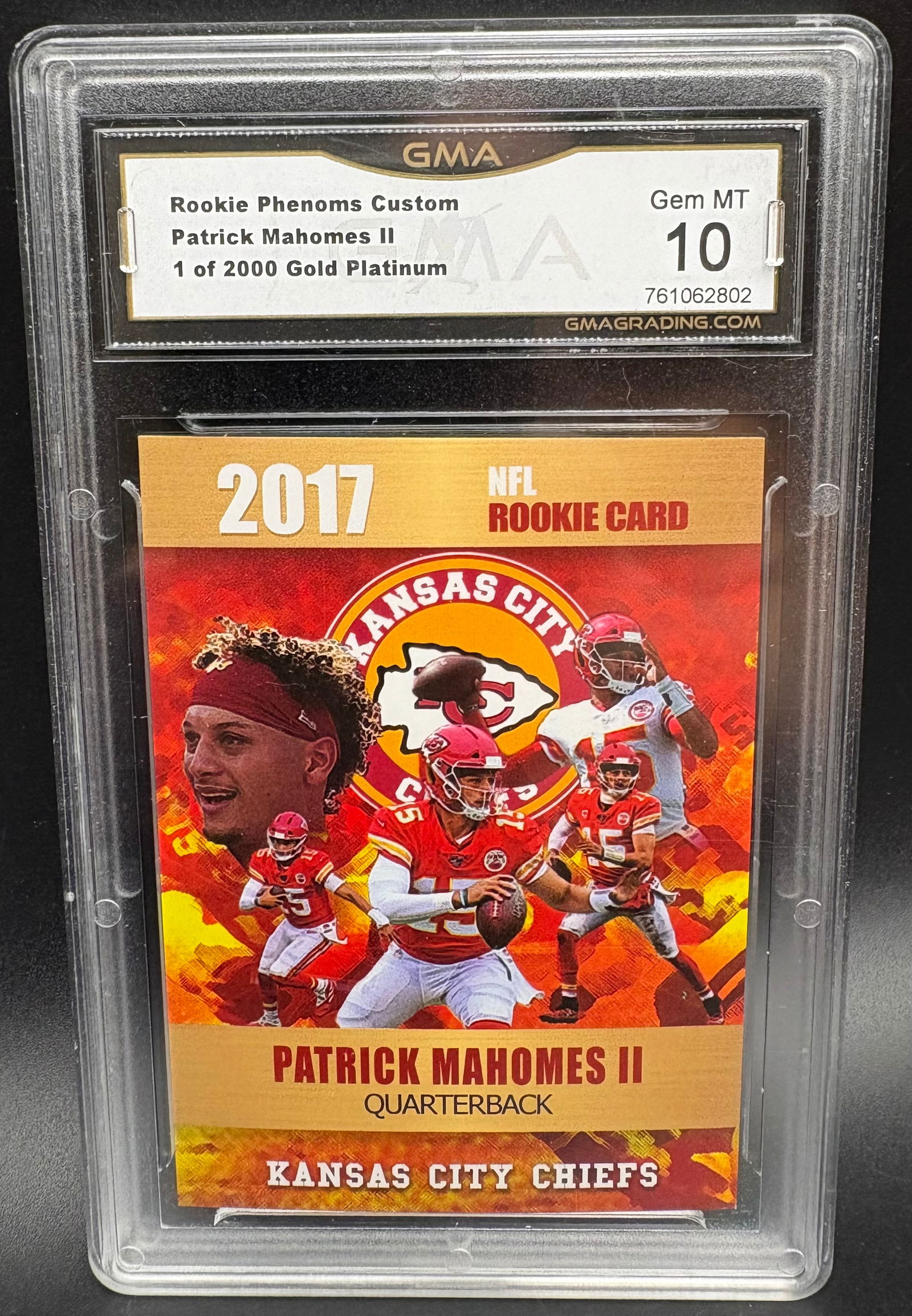 Patrick Mahomes II 2017 Rookie Phenom Custom – GMA 10 Gem Mint – 1 of 2000 Gold Platinum (1 of 2)