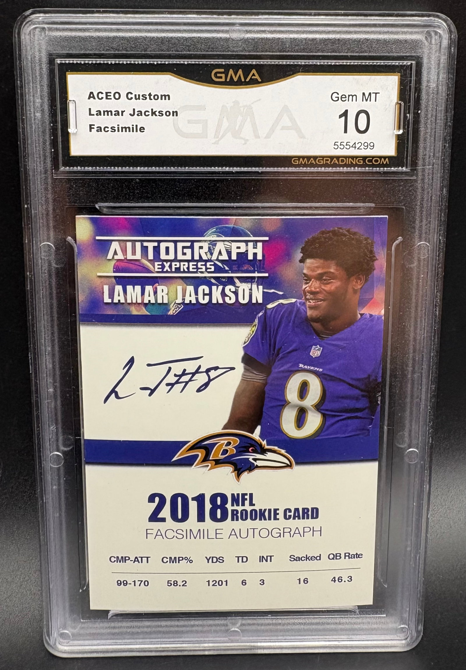 Lamar Jackson 2018 NFL Rookie Card – ACEO Custom Facsimile Autograph – GEM MT 10 (1 of 2)