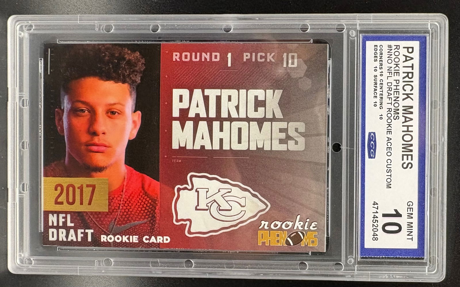 Patrick Mahomes 2017 NFL Draft Rookie Phenom – GEM MINT 10 (1 of 2)