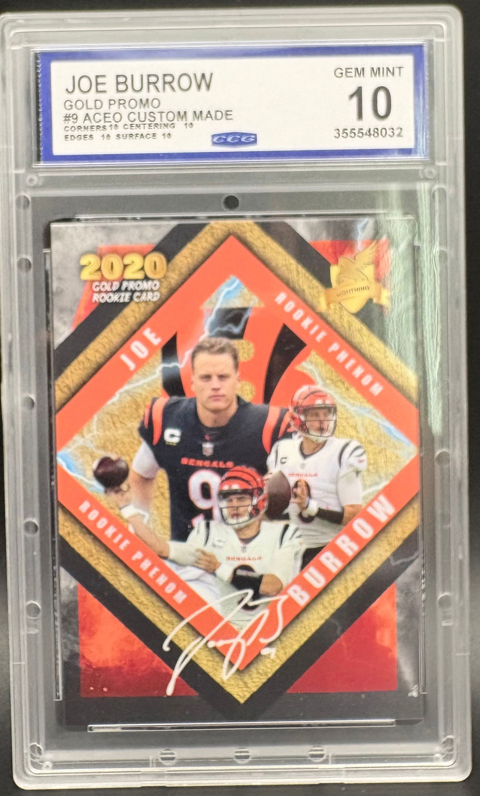 Joe Burrow 2020 Gold Promo Rookie Card #9 – GEM MINT 10 – ACEO Custom Made  Sport: (1 of 2)