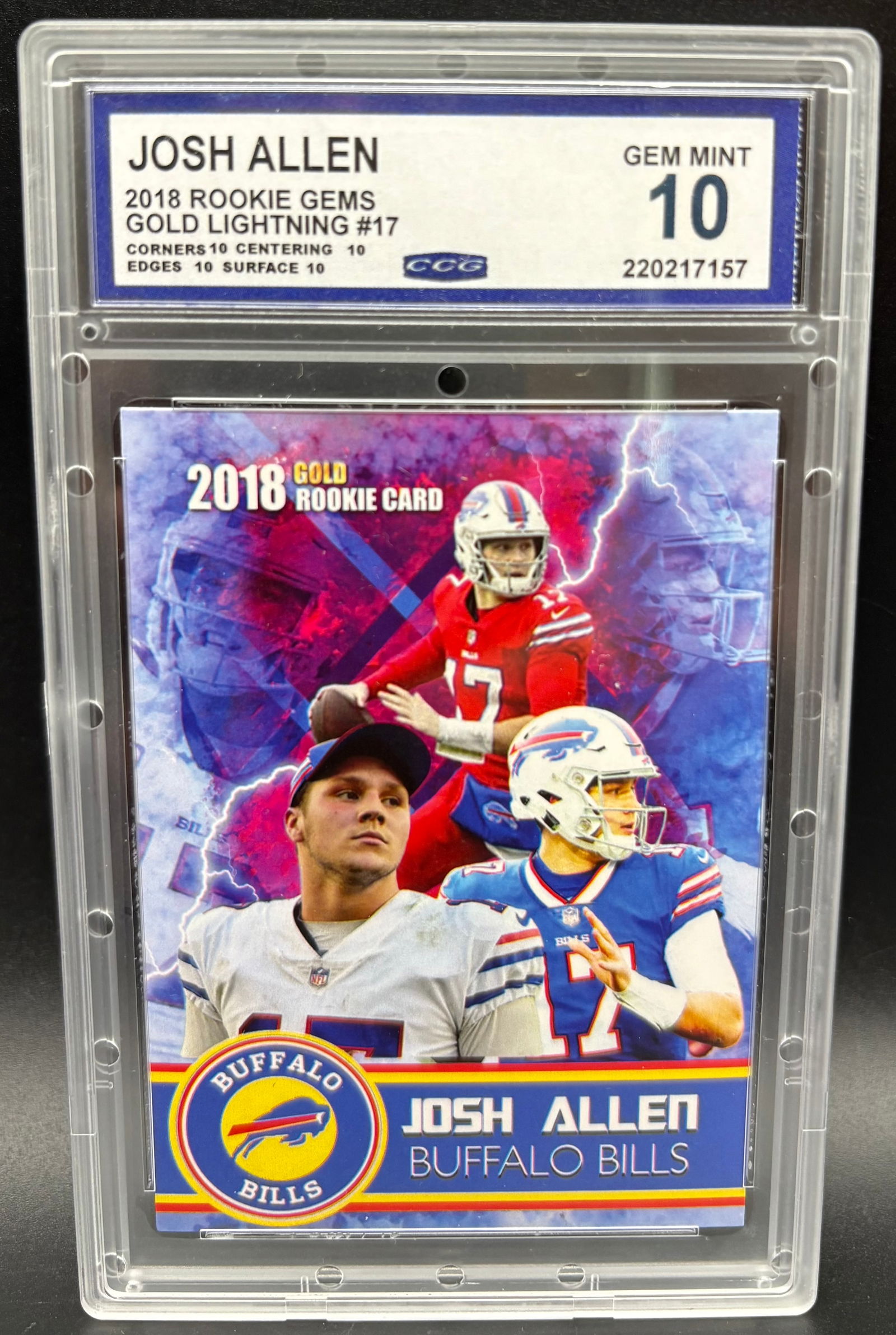 Josh Allen 2018 Rookie Gems Gold Lightning #17 – GEM MINT 10 – Buffalo Bills Custom Card (1 of 2)