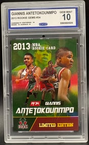 Giannis Antetokounmpo 2013 Rookie Gems #34 – GEM MINT 10 – Limited Edition Milwaukee Bucks