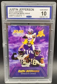 Justin Jefferson 2020 Gold Lightning Rookie Card #18 – GEM MINT 10 – Minnesota Vikings Custom