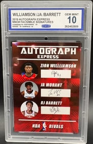 Zion Williamson / Ja Morant / RJ Barrett 2019 Autograph Express Rookie Card – GEM MINT 10 –