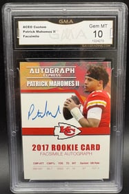Patrick Mahomes II 2017 Rookie Card – GEM MINT 10 – Autograph Express Facsimile ACEO Custom