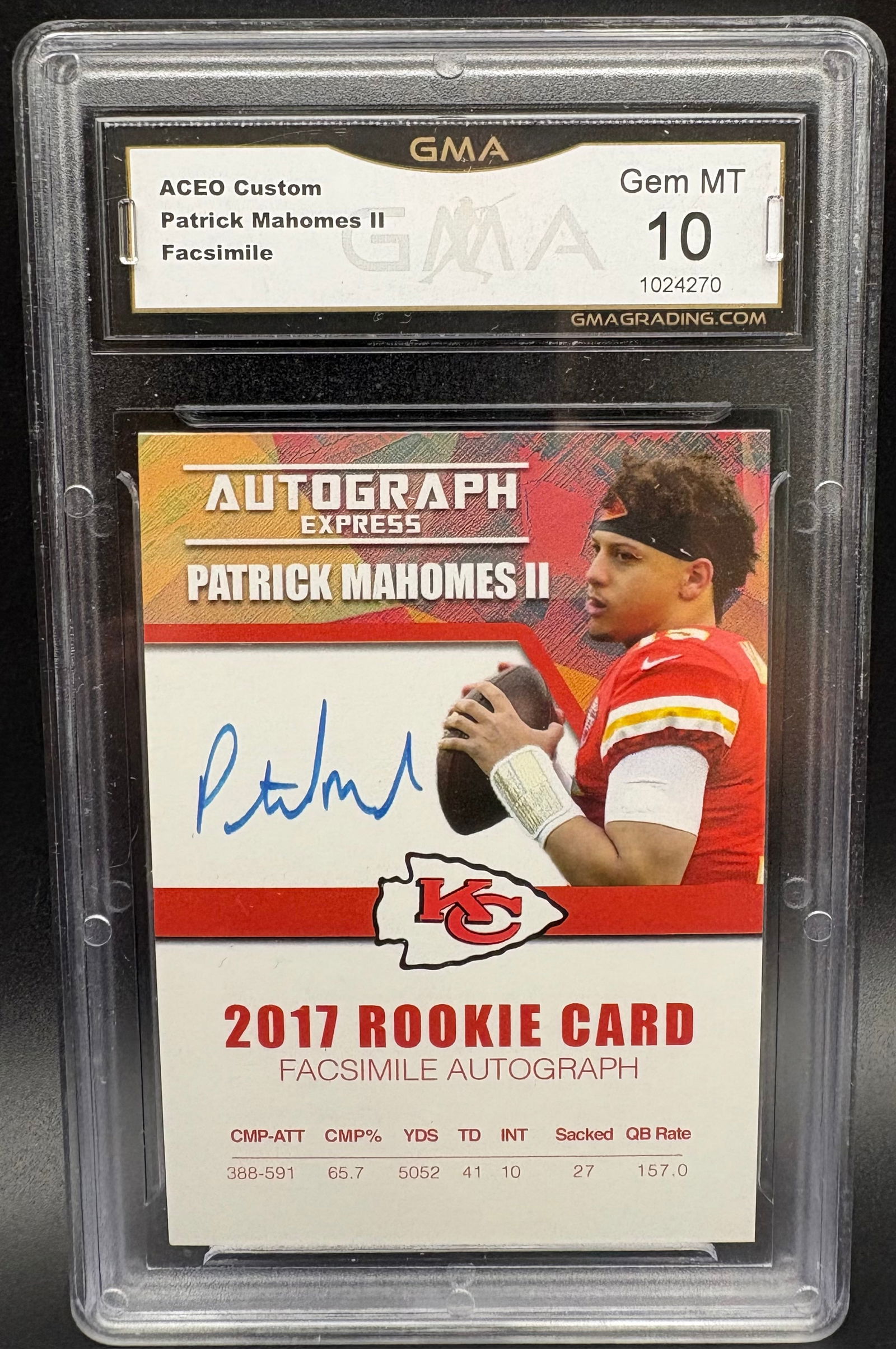 Patrick Mahomes II 2017 Rookie Card – GEM MINT 10 – Autograph Express Facsimile ACEO Custom (1 of 2)