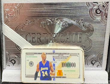 Kobe Bryant Commemorative Silver Bar – $1,000,000 Note Style – 999 Silver Tribute Sport: