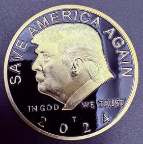 Donald Trump “Save America Again” 2024 Commemorative Coin – Gold & Black Edition with Case