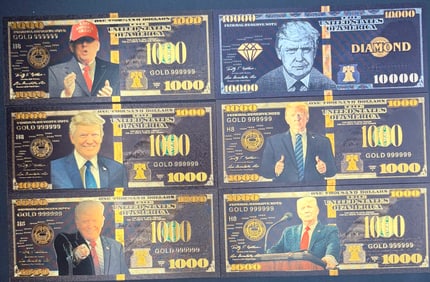 Set of 8 Golden Trump Commemorative Bills – $1000 and $10,000 Notes – Collectible Foil Currency